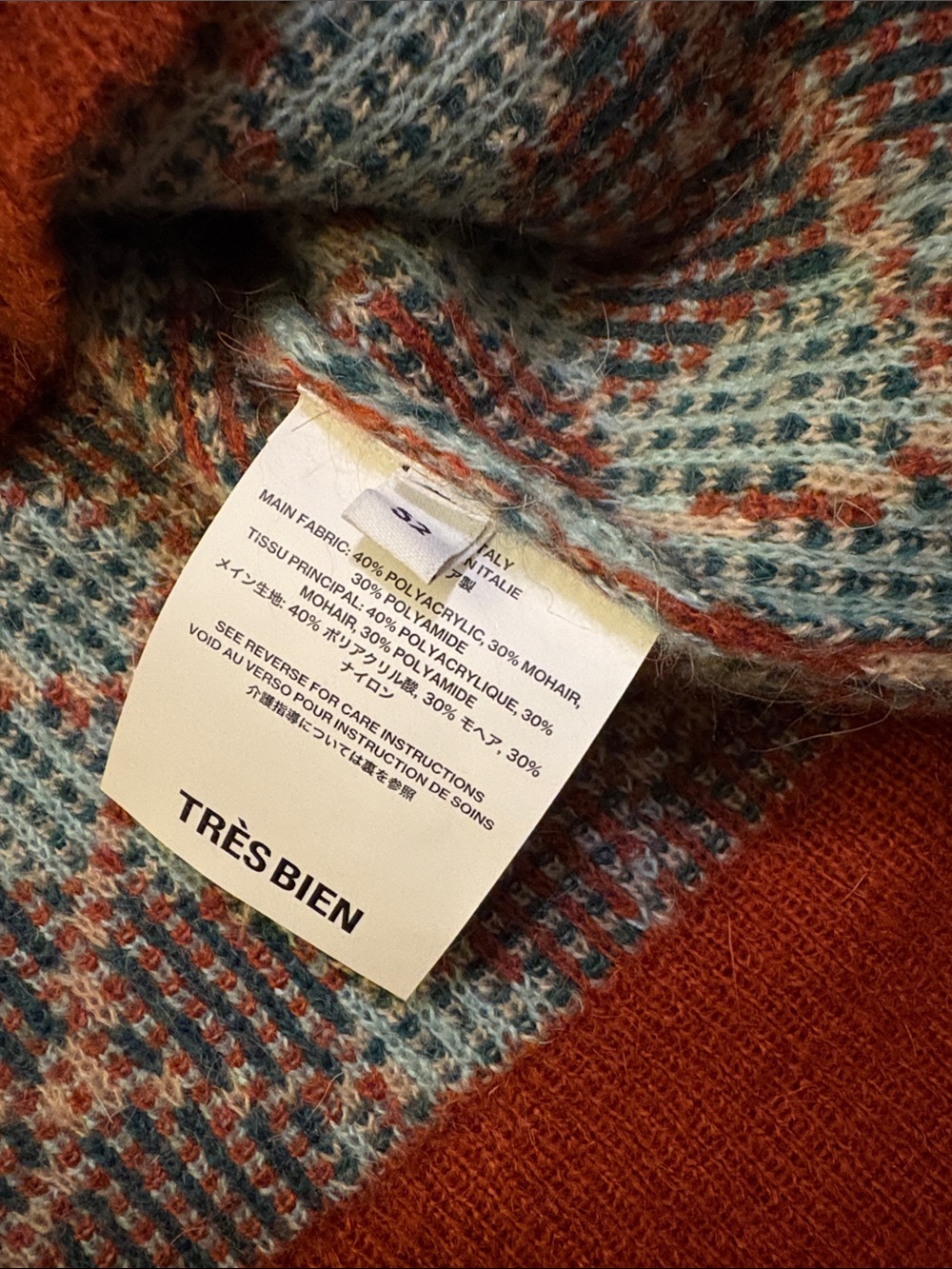 Tres Bien Orange and Light Blue Argyle Knit Vest - Picture 3 of 4